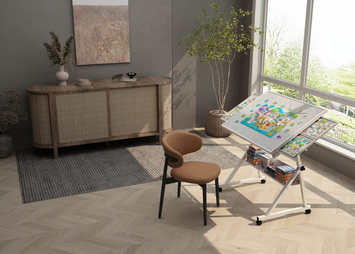 Adjustable Puzzle Desk with Storage Trays for Comfort