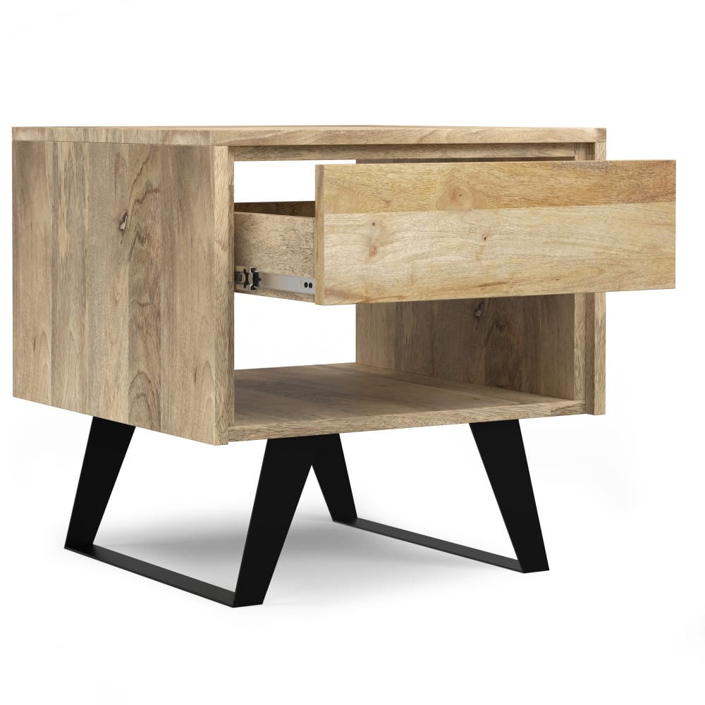 Lowry End Table - Natural Wood & Metal Storage Side Table