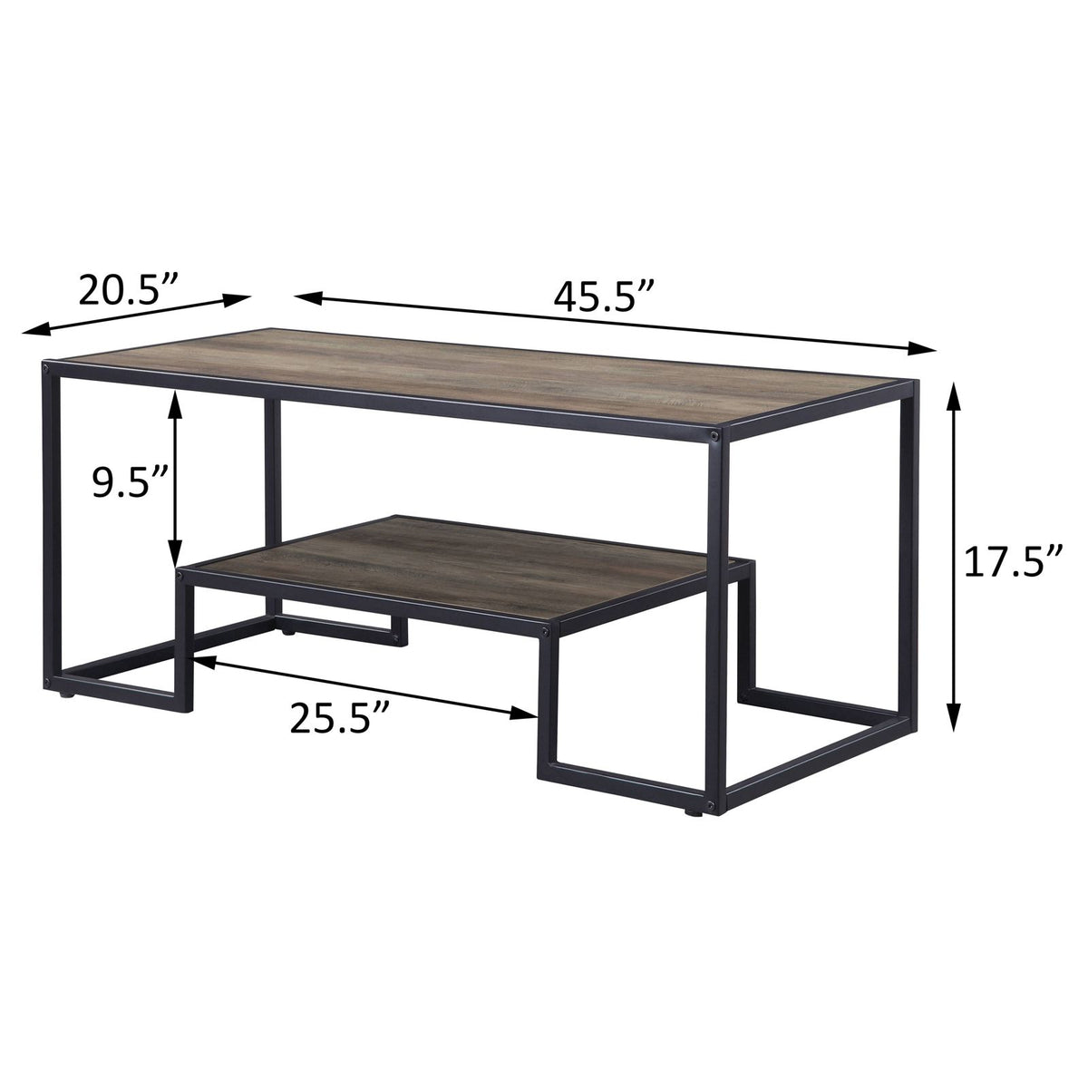 Rustic Oak & Black Coffee Table with Shelf - Industrial Style