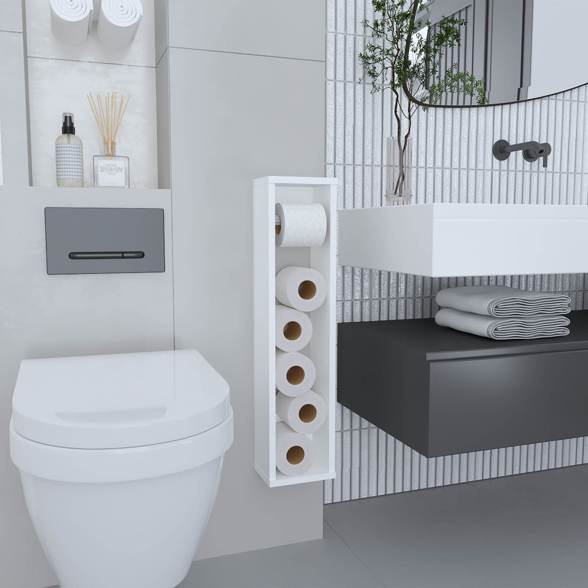 White Wall Mounted Shelf 28" H, 2 Shelves - Storage for Living Room