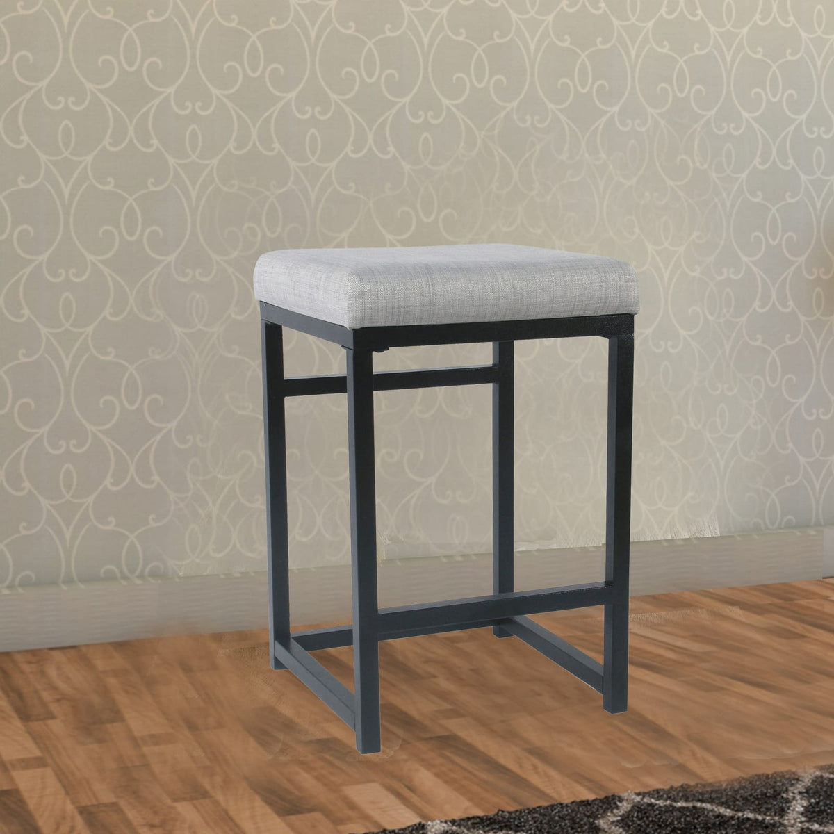 Black & Gray Fabric Counter Stool - Durable Metal Base for Bedroom