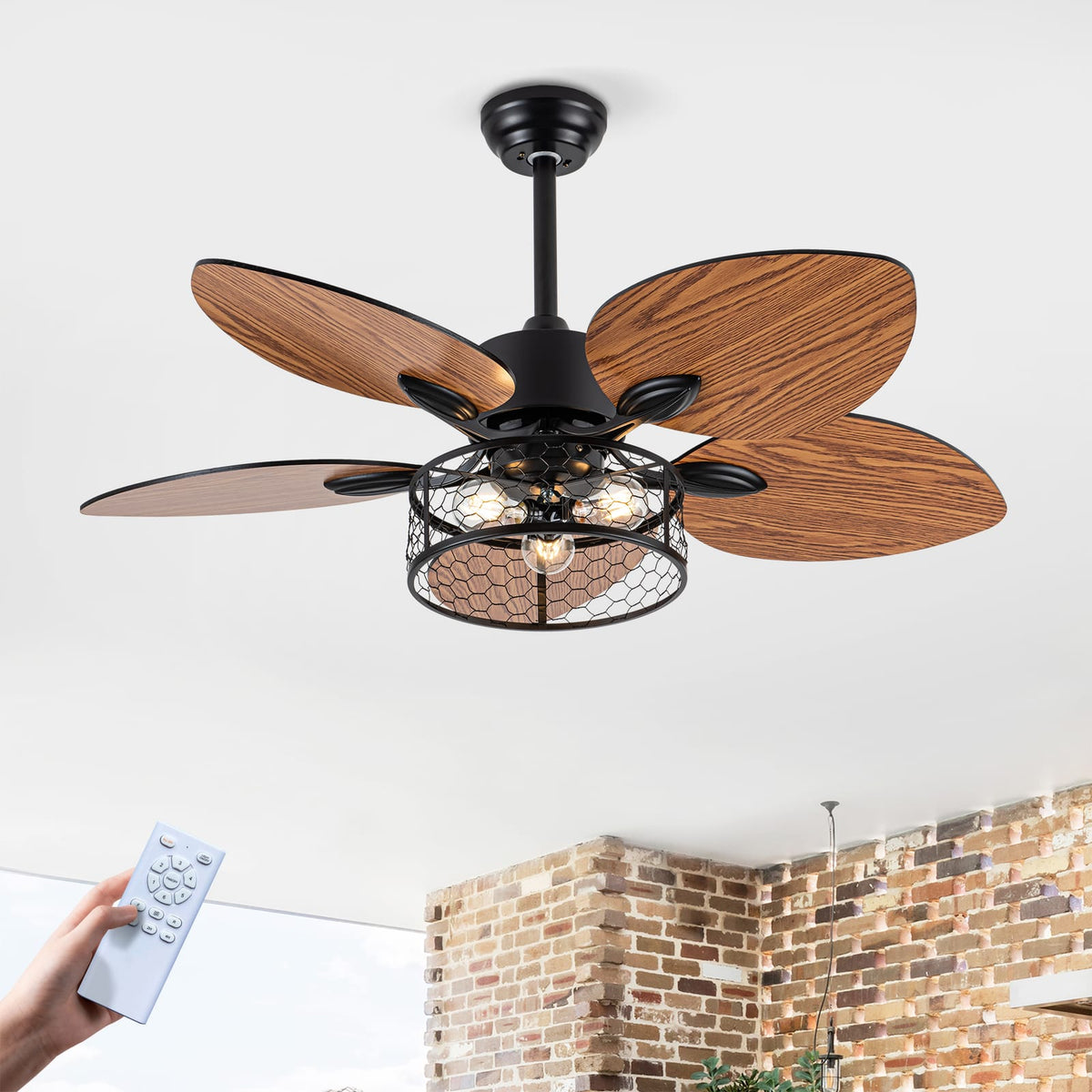 42" Ceiling Fan - Quiet, Remote Control, Noiseless Motor - Matt Black, Wood