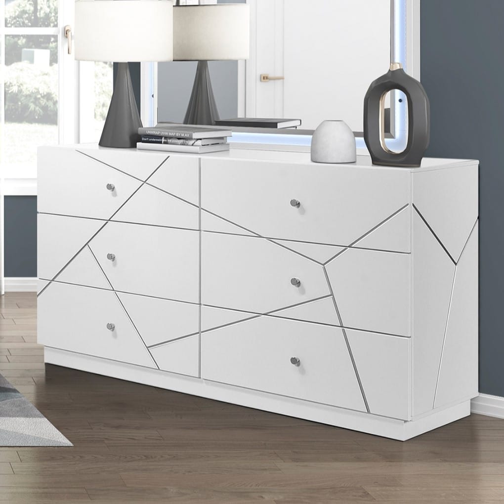 White Wood Dresser 6 Drawers Modern Bedroom Storage