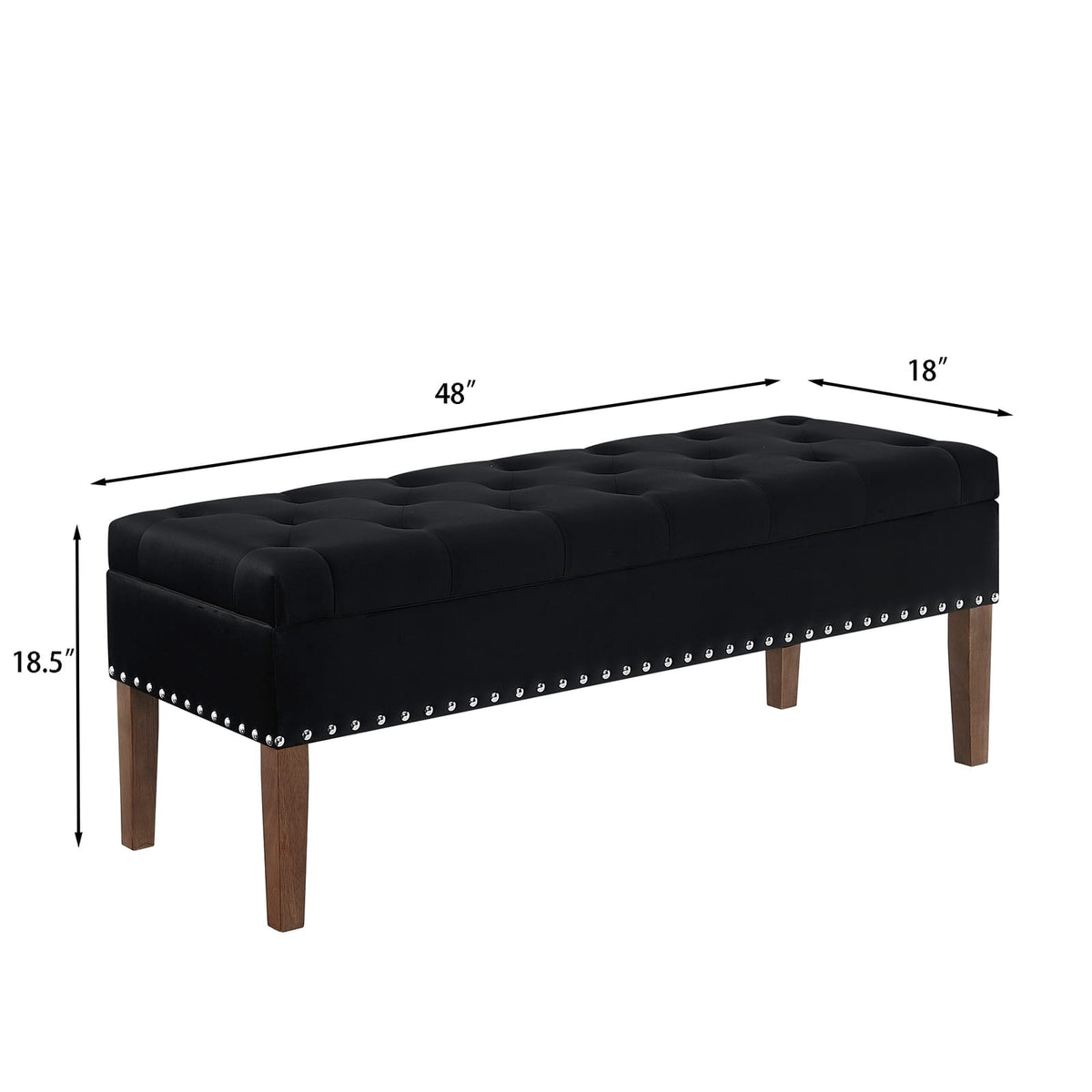Black Velvet Storage Bench with Ottoman Seating for Living Room