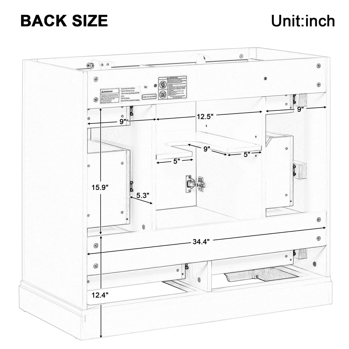 Grey Solid Wood Bathroom Vanity Cabinet Base with Six Drawers