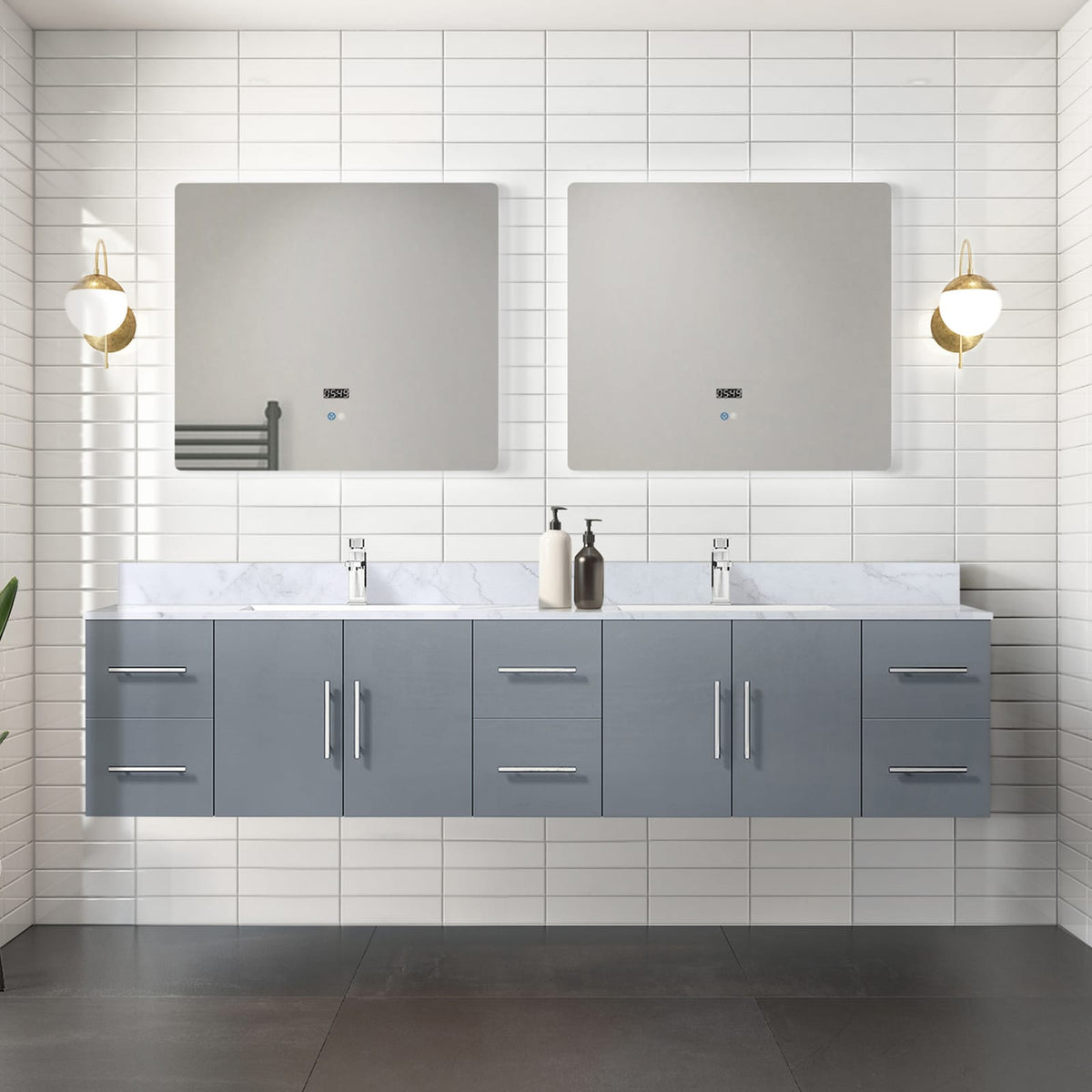 Dark Grey Bathroom Vanity with Marble Top - 84" Wide
