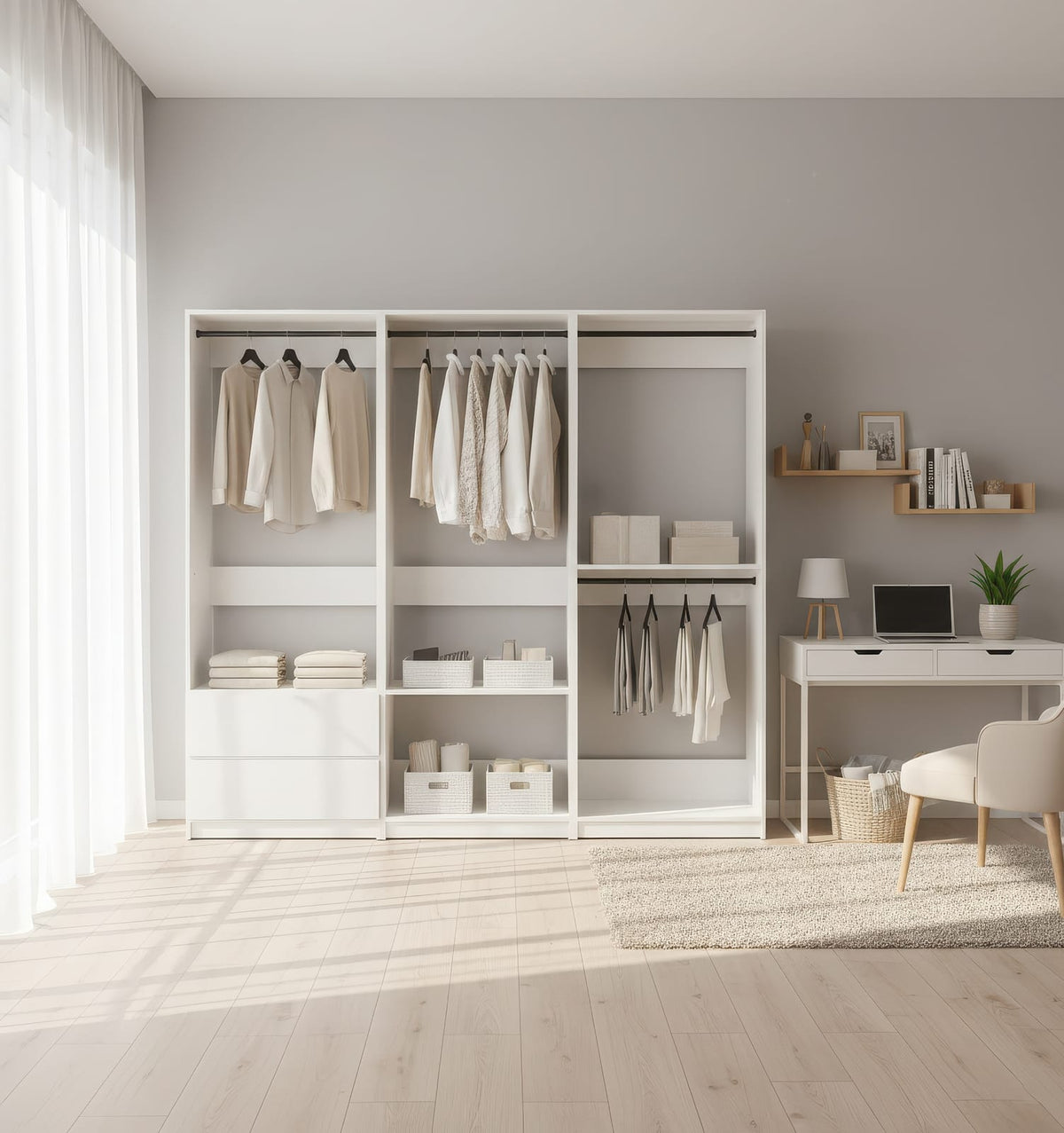 White Wood Walk-In Closet System - 5 Modules