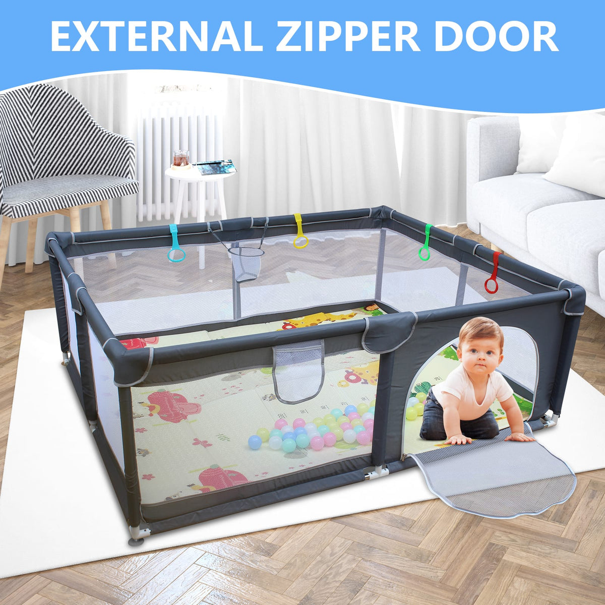 70.87" White Fabric Playpen - Outdoor & Indoor Use