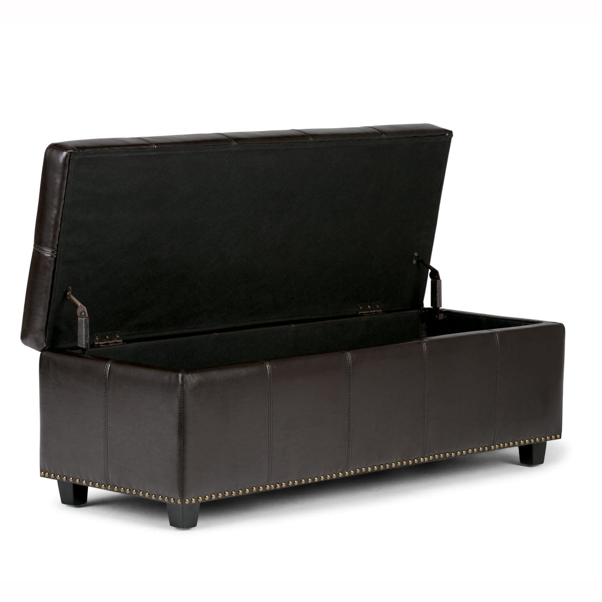 Dark Brown Faux Leather Storage Ottoman 47.6" Wide for Living Room