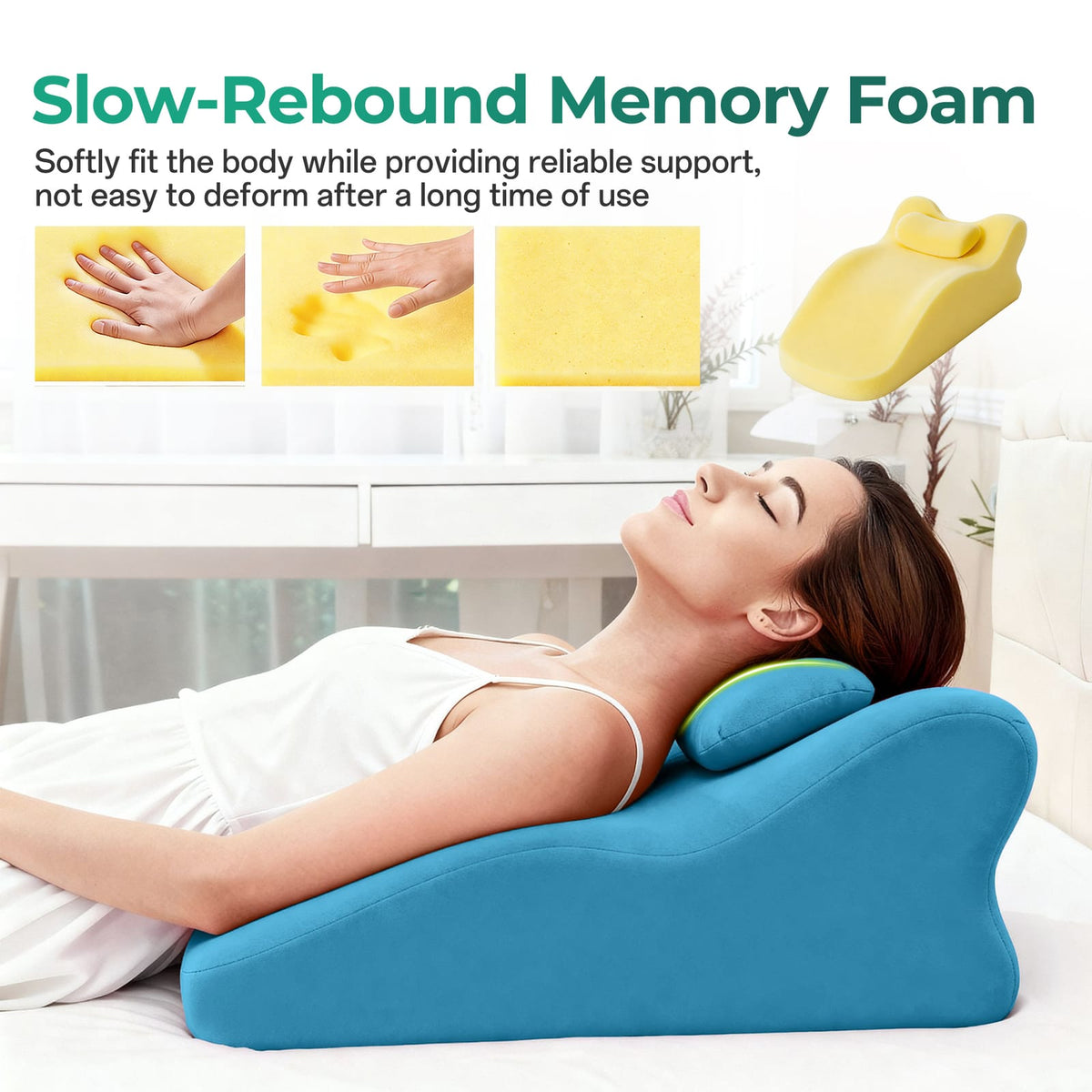 Blue Velvet Memory Foam Pillow for Ergonomic Sleep Support
