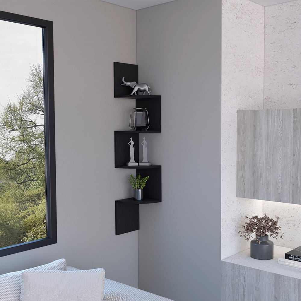 Black Engineered Wood Shelf Unit - 51.5" Tall for Living Room