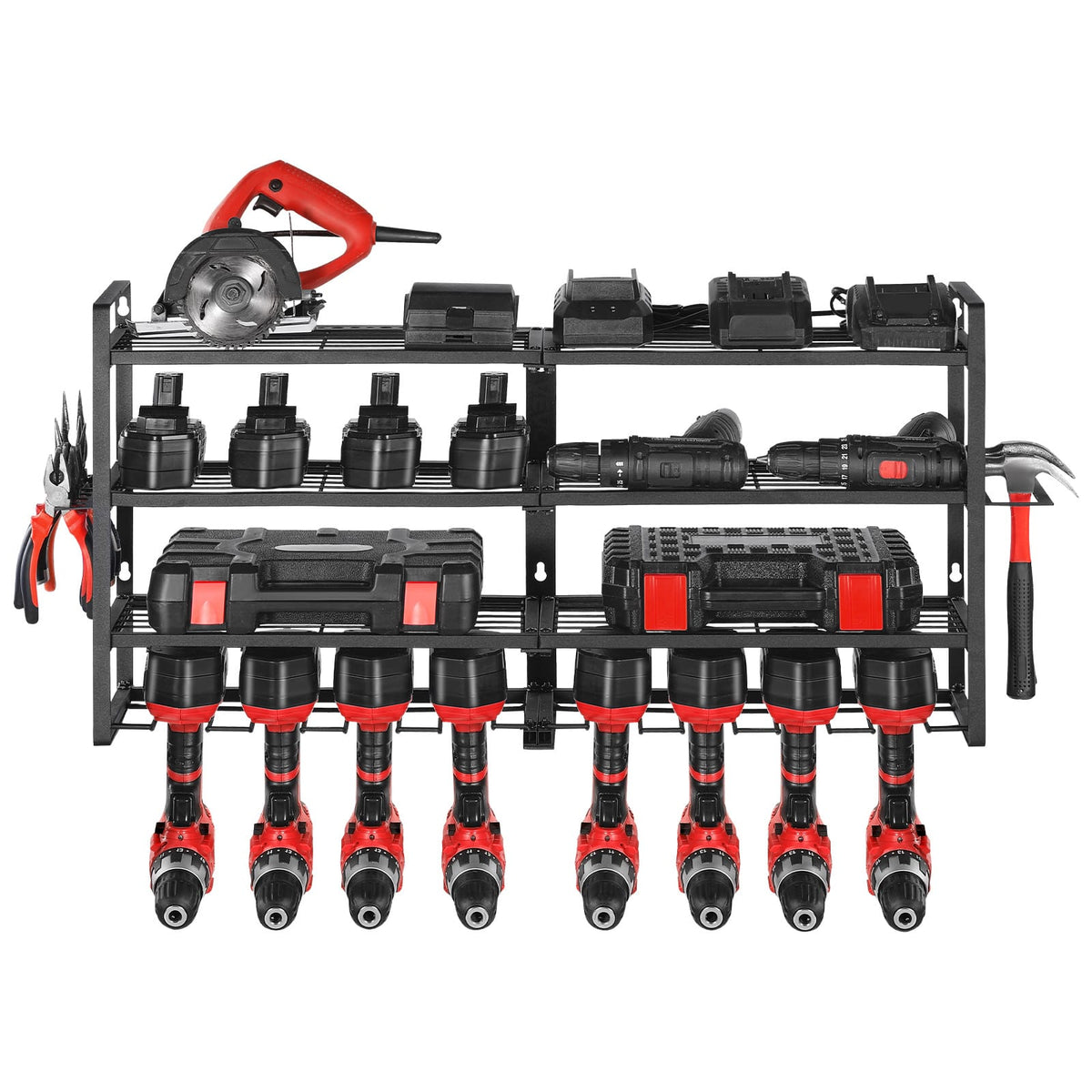 Power Tool Organizer Wall Mount - 4 Tier Storage Rack Black