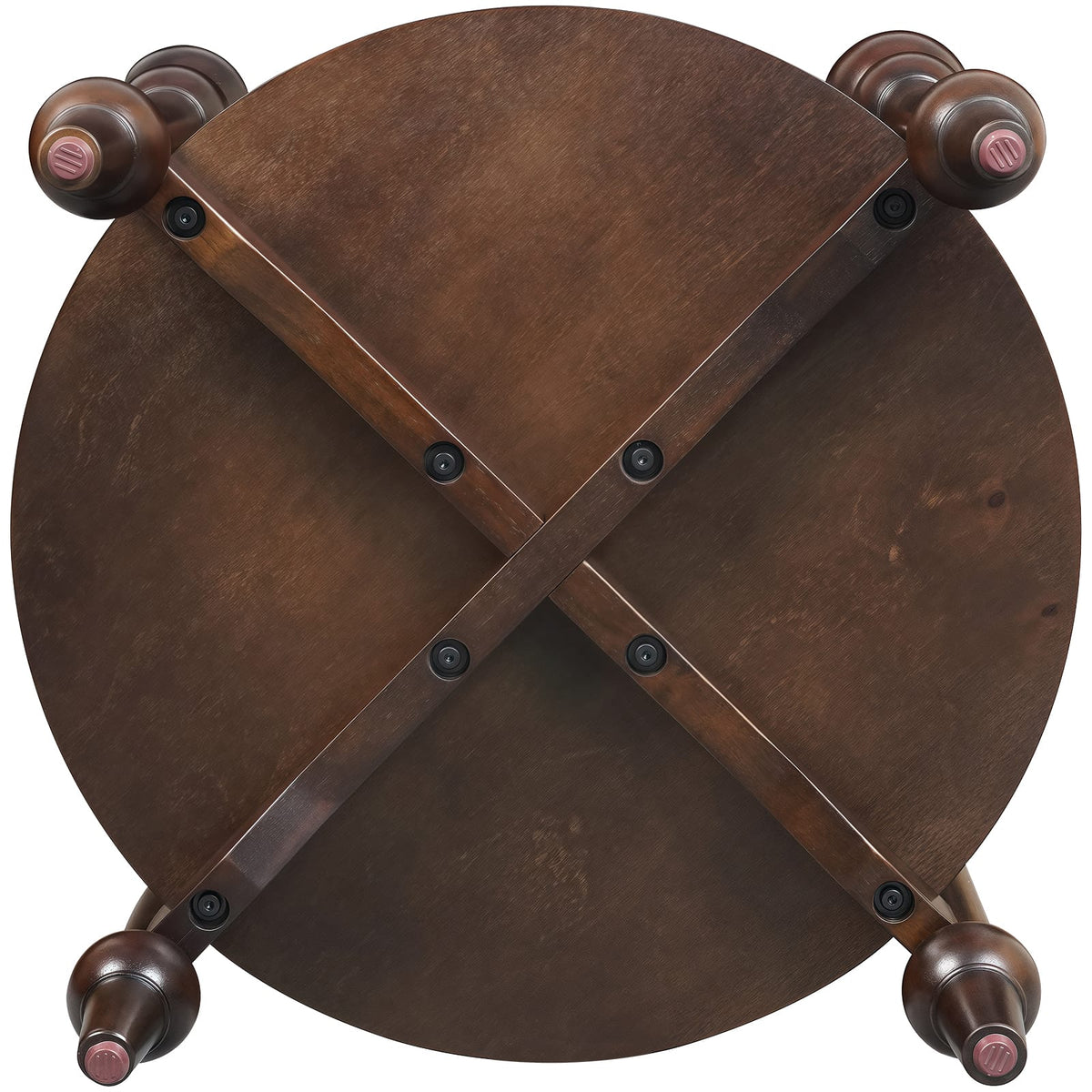 Dark Brown Round Side Table with Shelf for Bedroom or Living Room