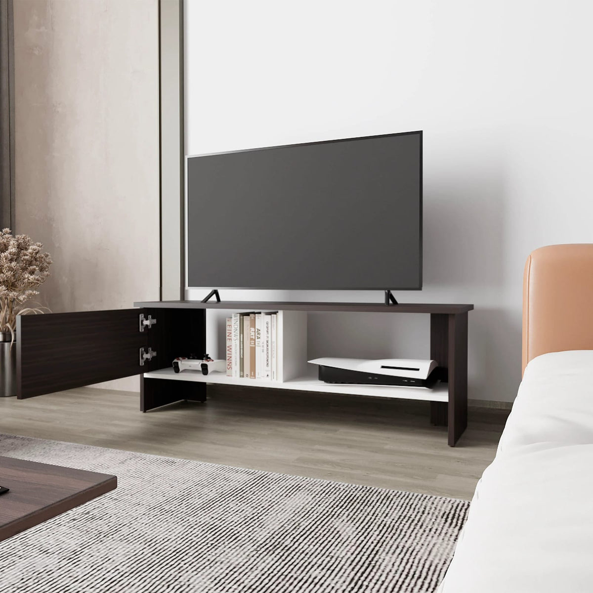 Walnut Entertainment Center with Storage Shelves