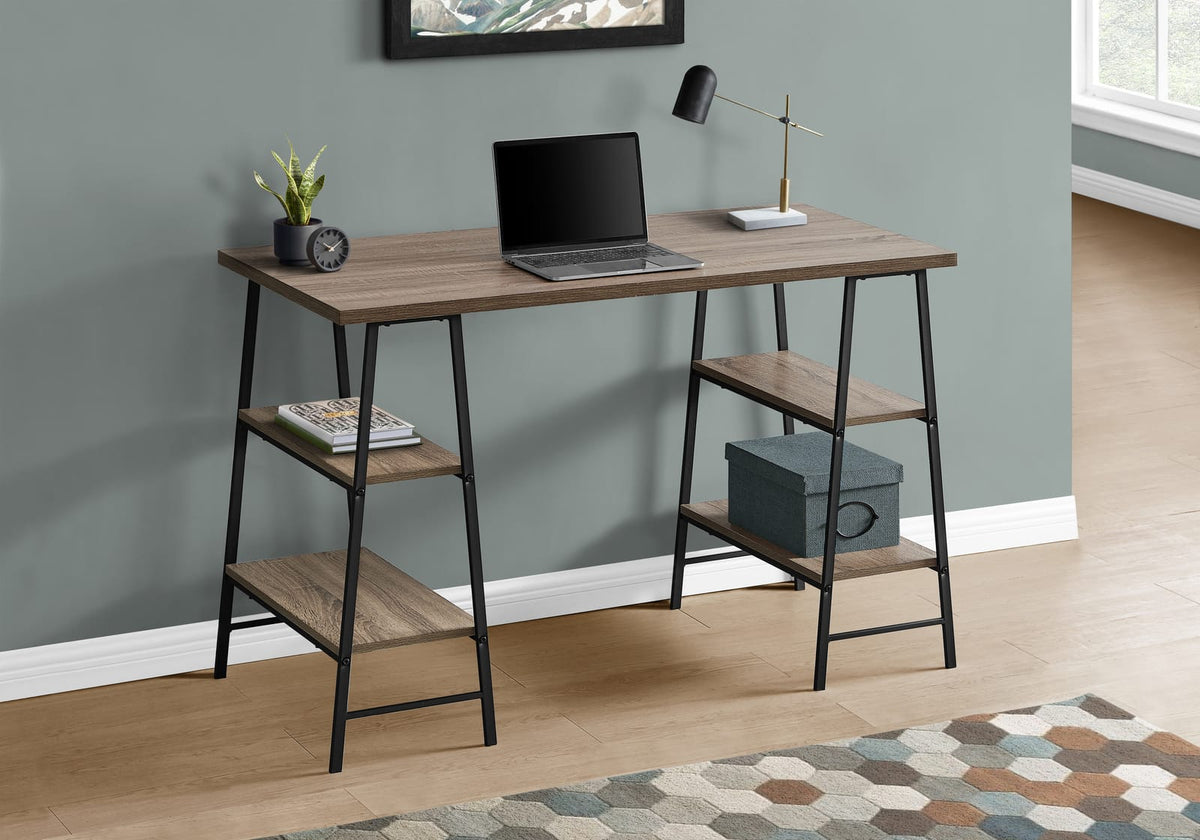 Taupe Metal Computer Desk with 4 Shelves - 48" L for Home Office