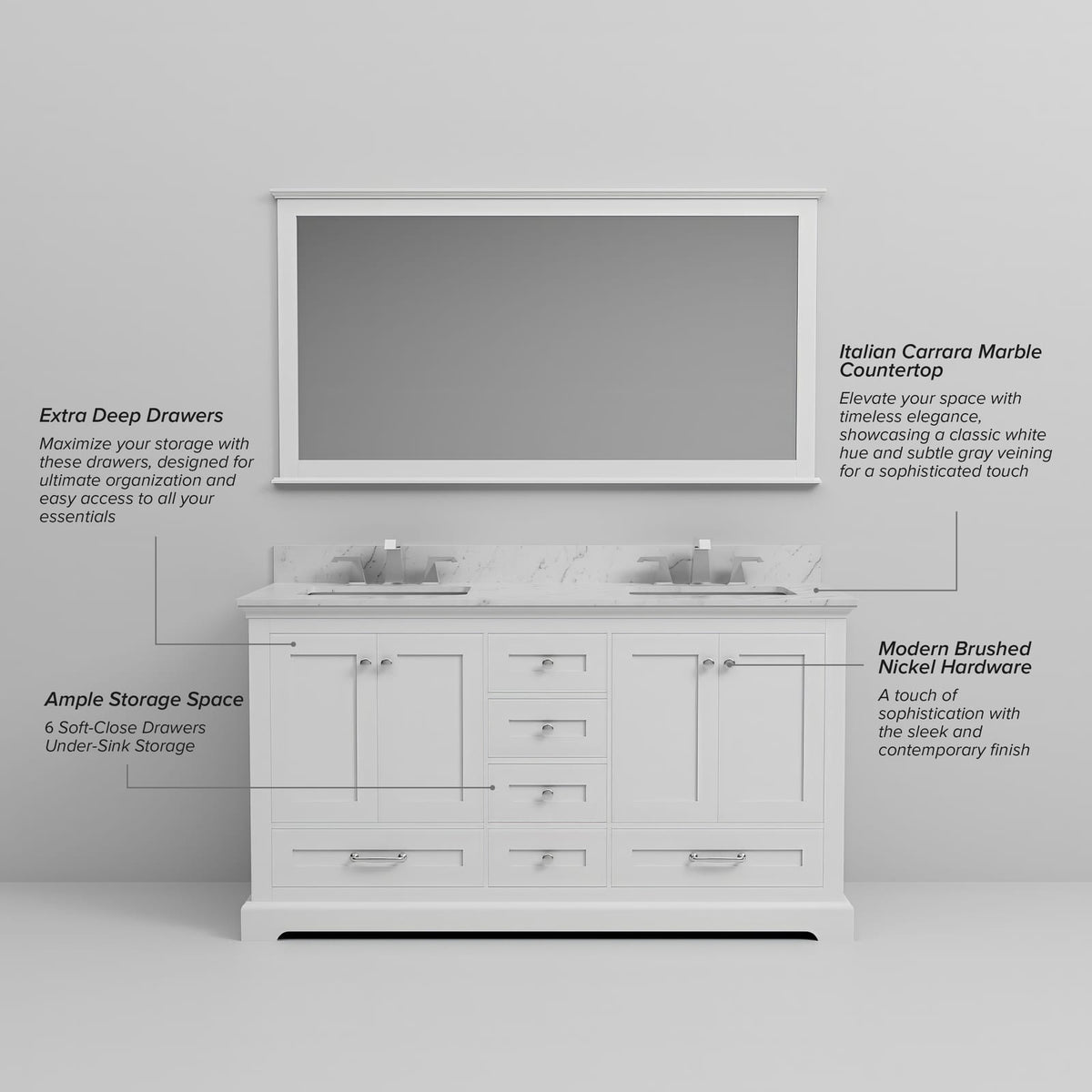 White Double Bath Vanity with Mirror & Storage for Bathroom