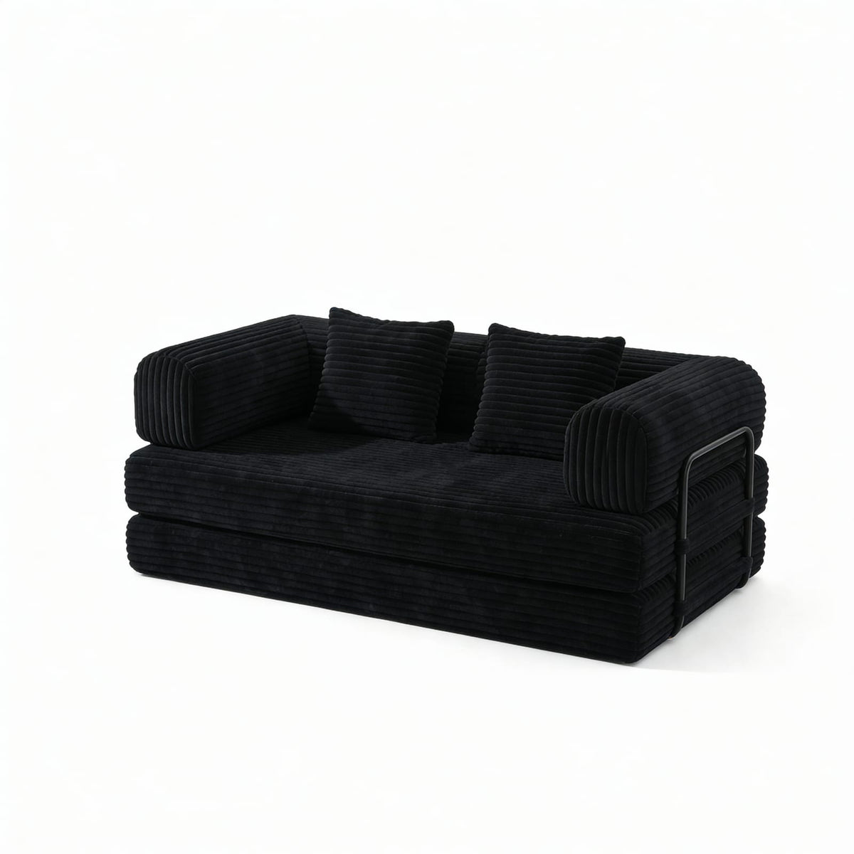 2 Seat Black Foam Sofa - Convertible Sleeper Bed for Living Room