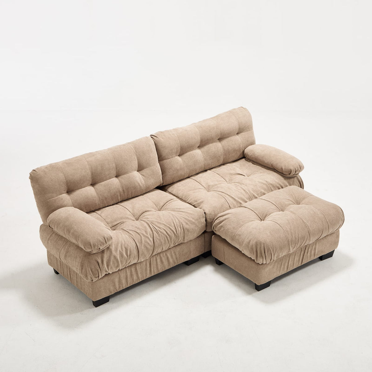 Light Brown Wood Modular Sectional Sofa with Deep Seat Cushions for Living Room