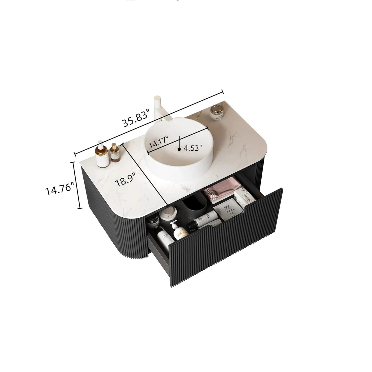 Modern Wall-Mounted Bathroom Vanity with Ceramic Basin, White Black