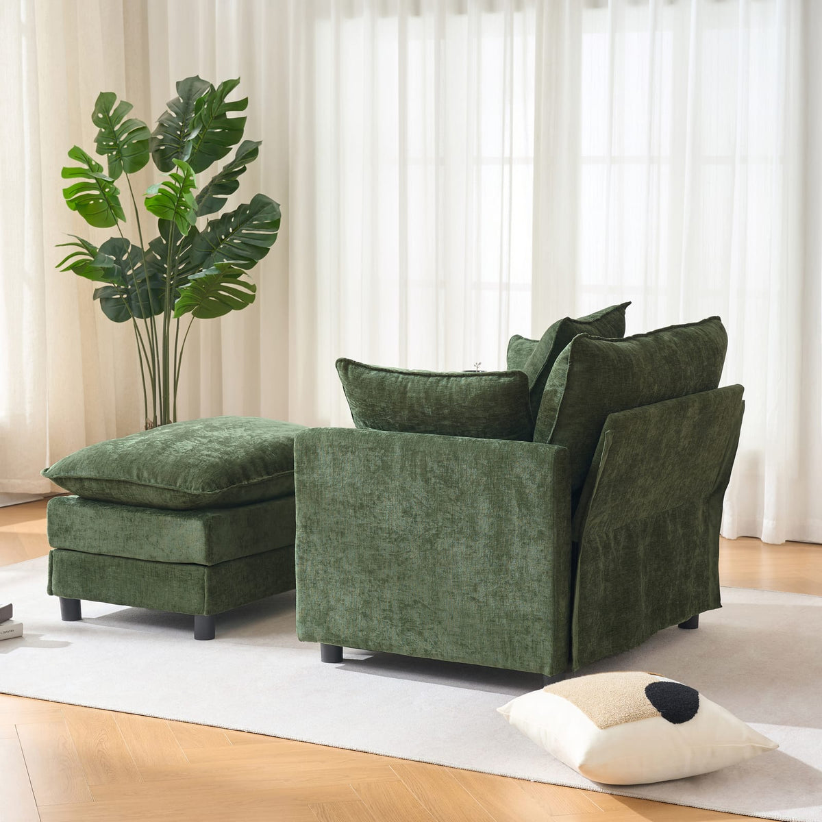 54.7" Green Chenille Sofa - Modern Accent Chair