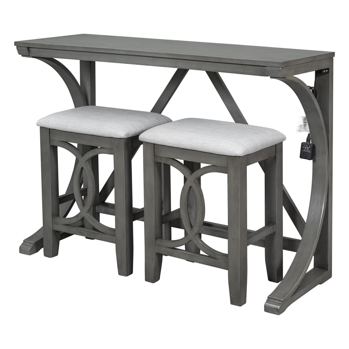 Gray Counter Height Dining Table Set with 3 Stools for Dining Room