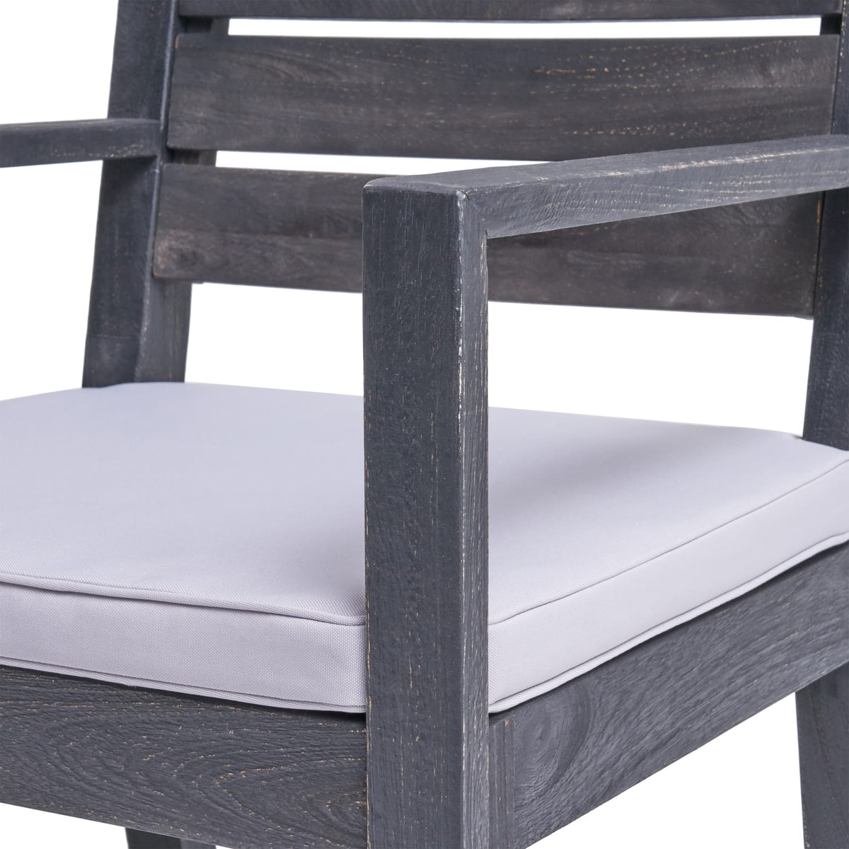 Outdoor Acacia Wood Dining Set - 6 Seats, Dark Grey Cushions