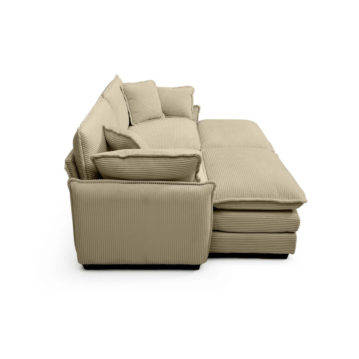 Tan Corduroy Two-Seater Sofa with Footrest for Living Room