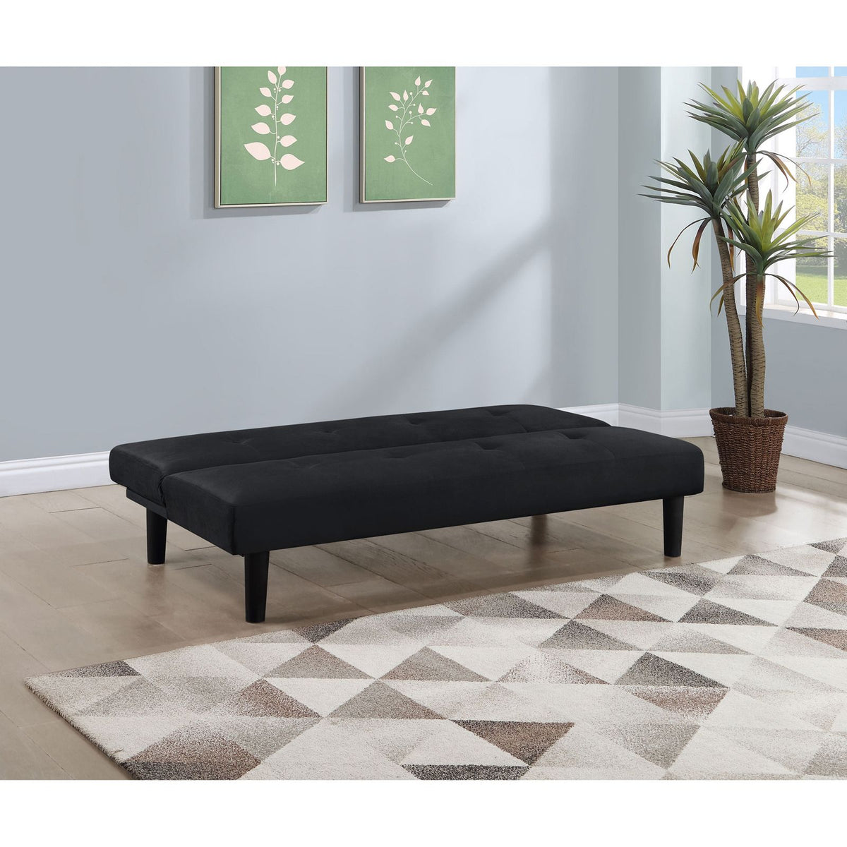 Black Velvet Upholstered Sofa Bed - 65" Modern Design for Living Room