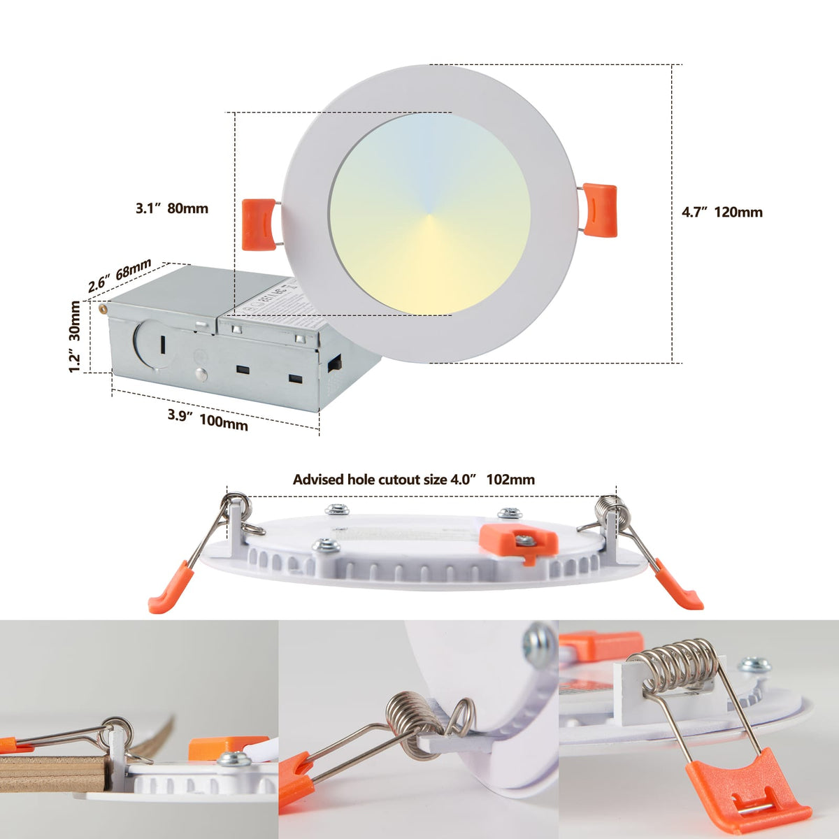 4 Inch White Iron LED Recessed Lights - 12 Pack