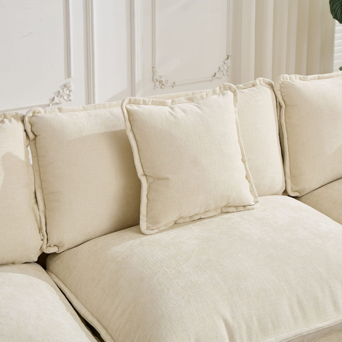 Beige Chenille Cloud Sofa Modular Seat for Living Room Comfort