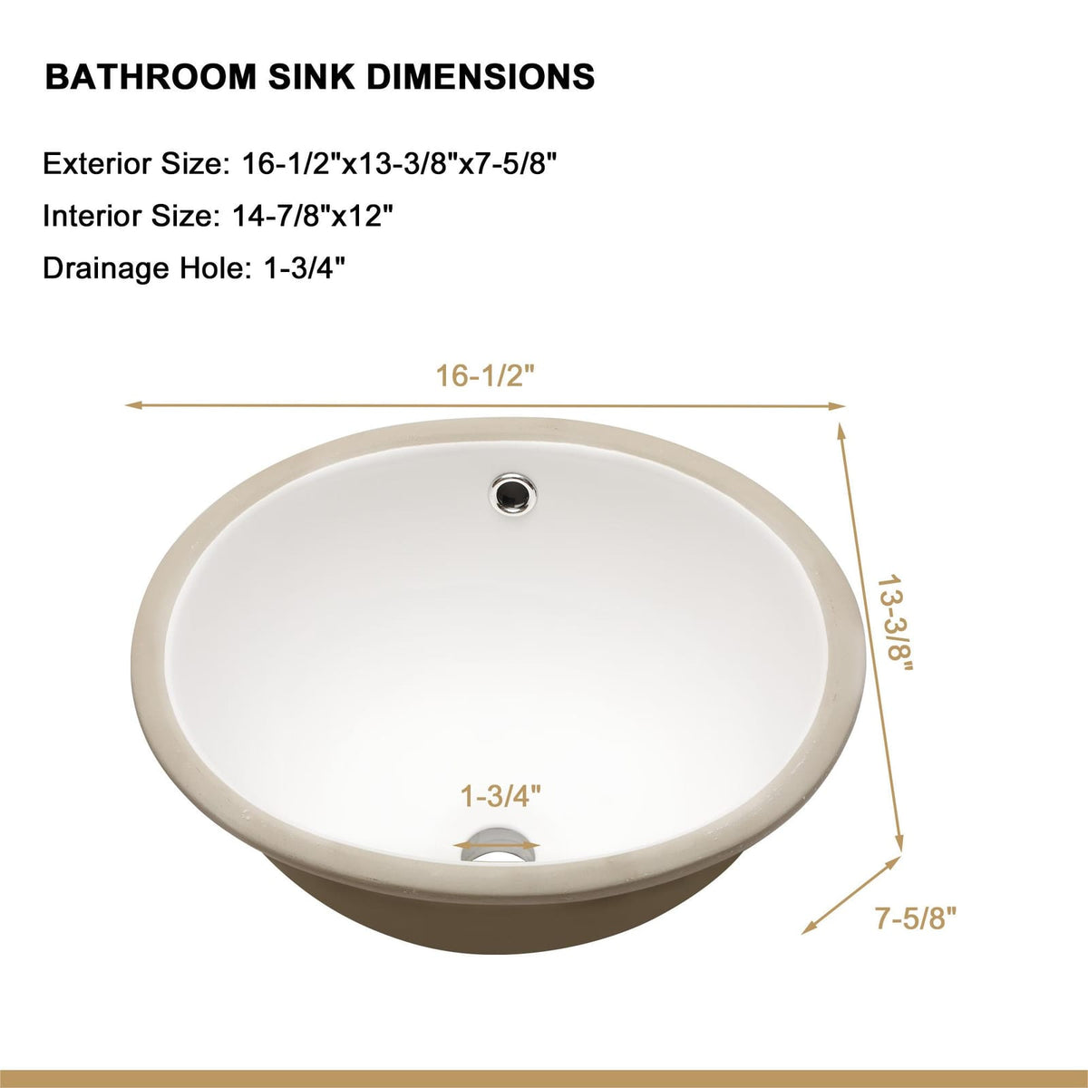 White Ceramic Oval Bathroom Sink - 16.5" x 13.4"