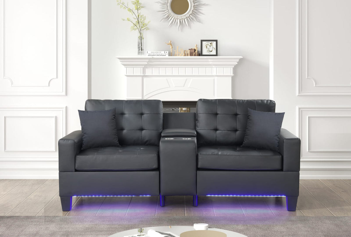 85" Black Fabric Sofa with USB Charging