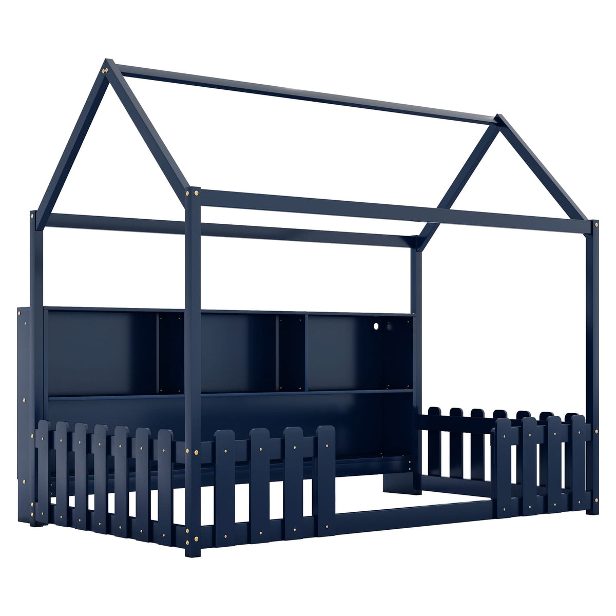 Twin Size Navy Blue Pine House Bed with Storage for Bedroom