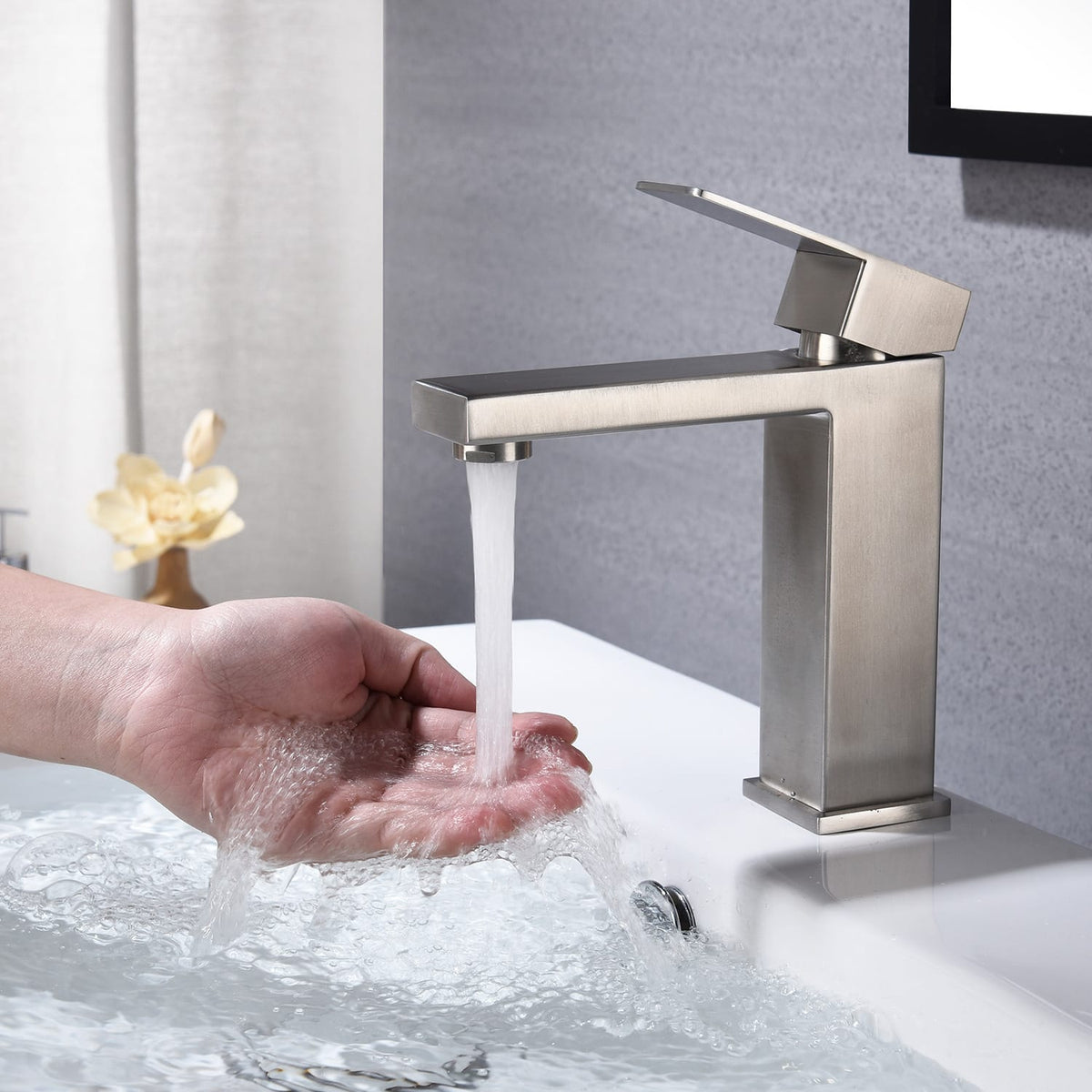 Stainless Steel Waterfall Bathroom Faucet - Brushed Nickel Finish