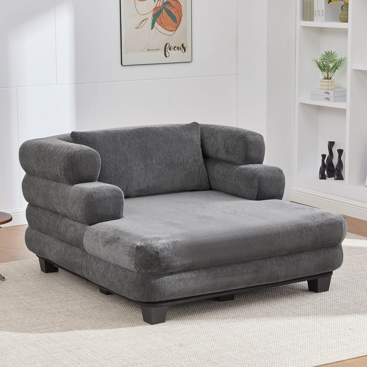 Oversized Chaise Lounge - Grey Chenille Sofa Bed, 52.4"