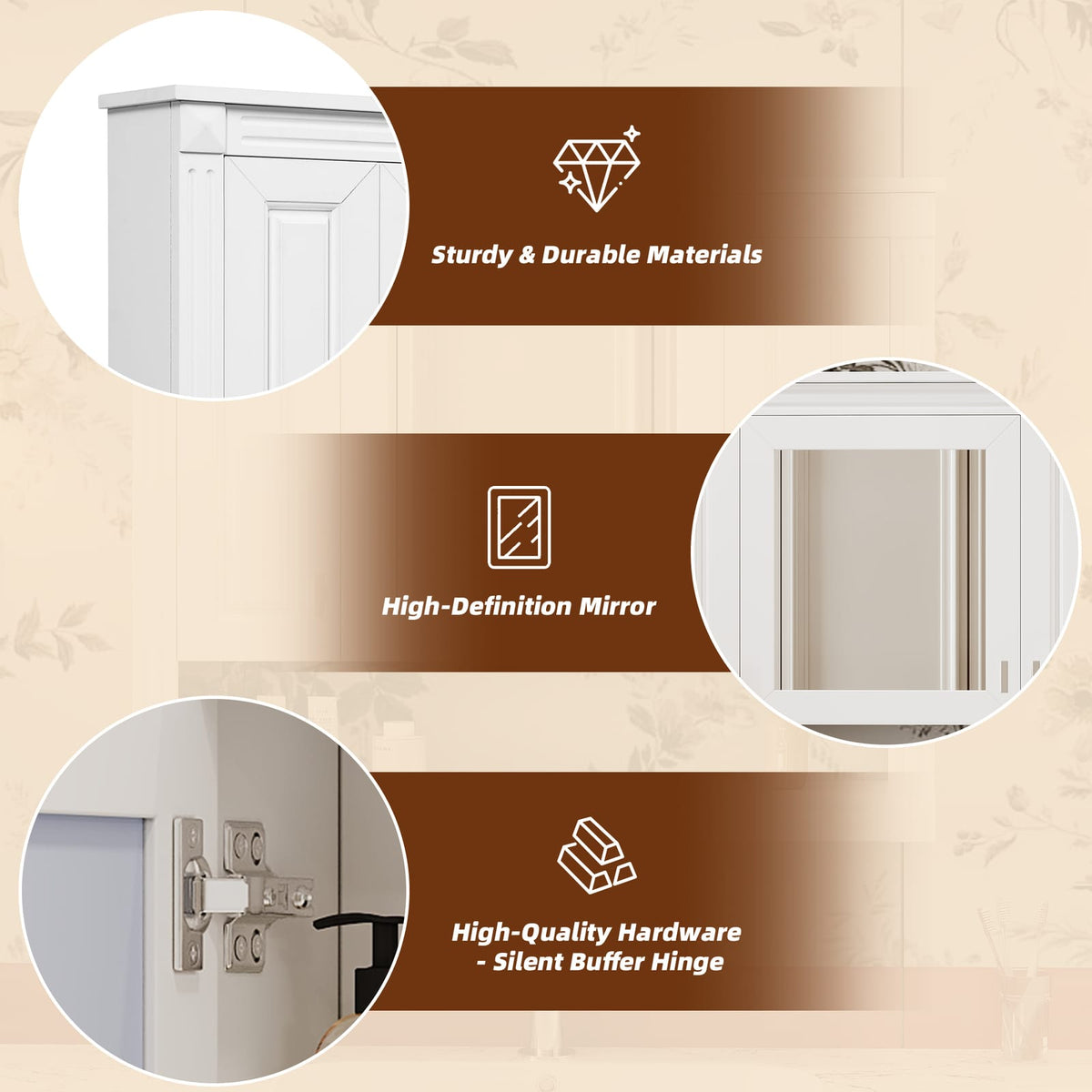 White Bathroom Storage Cabinet with Mirror - 35" Wall Mounted