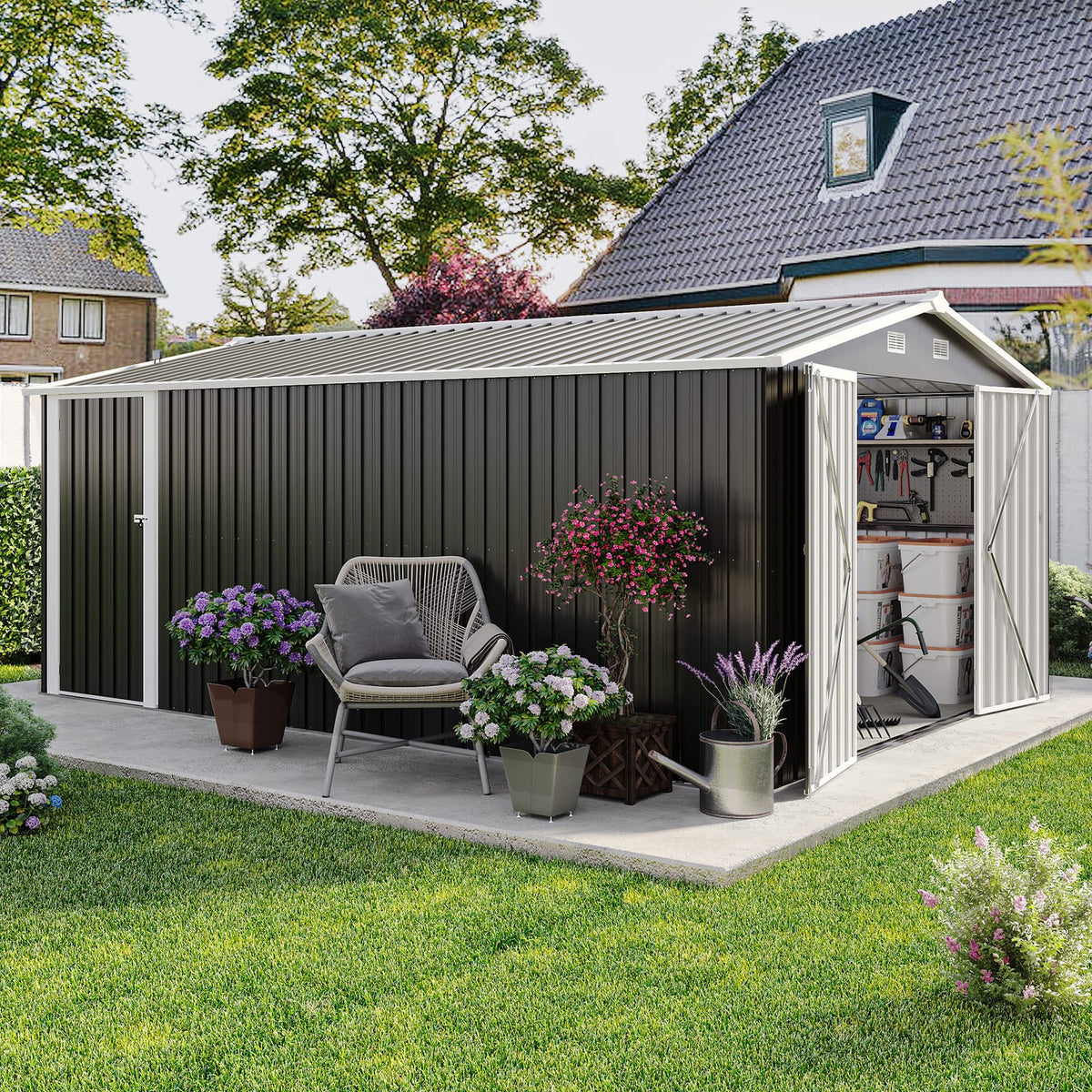 10x14 Campcraft Outdoor Storage Shed - Dark Gray Metal