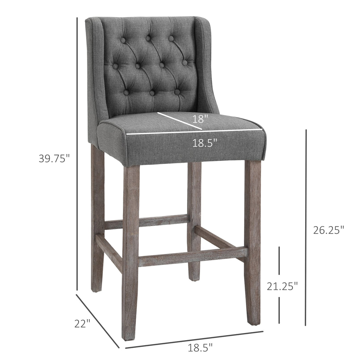 HOMCOM 26.25" Counter Height Bar Stools, Set of 2, Gray - Dining Room Seating