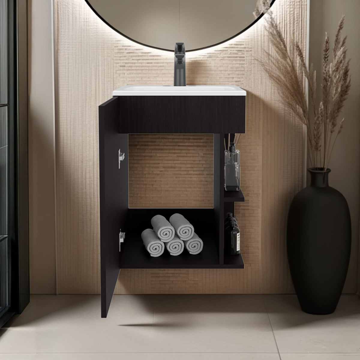 Black Bathroom Vanity with Storage - 45cm Sink Cabinet