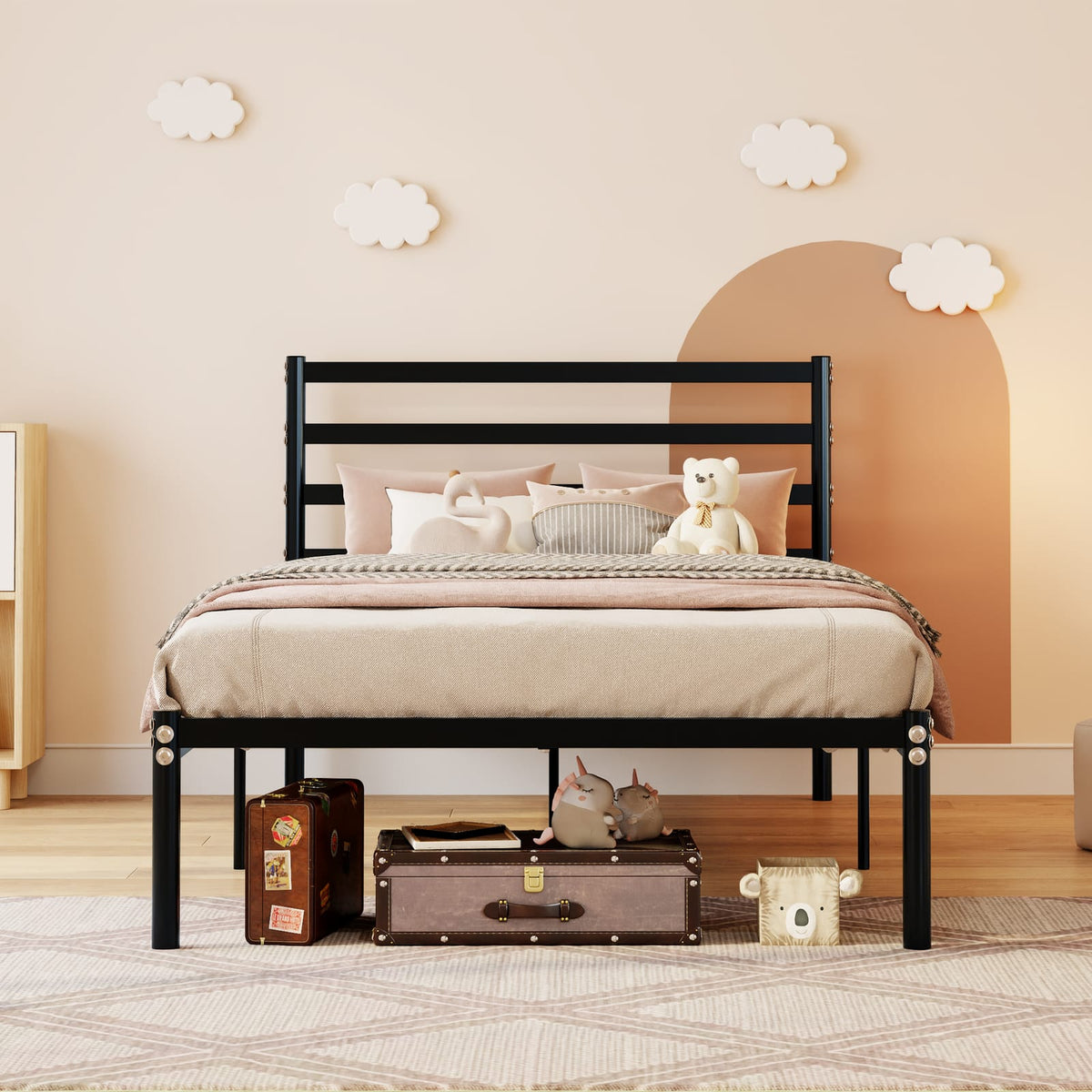 Twin Metal Bunk Bed Frame - Box Spring Free Storage for Bedroom