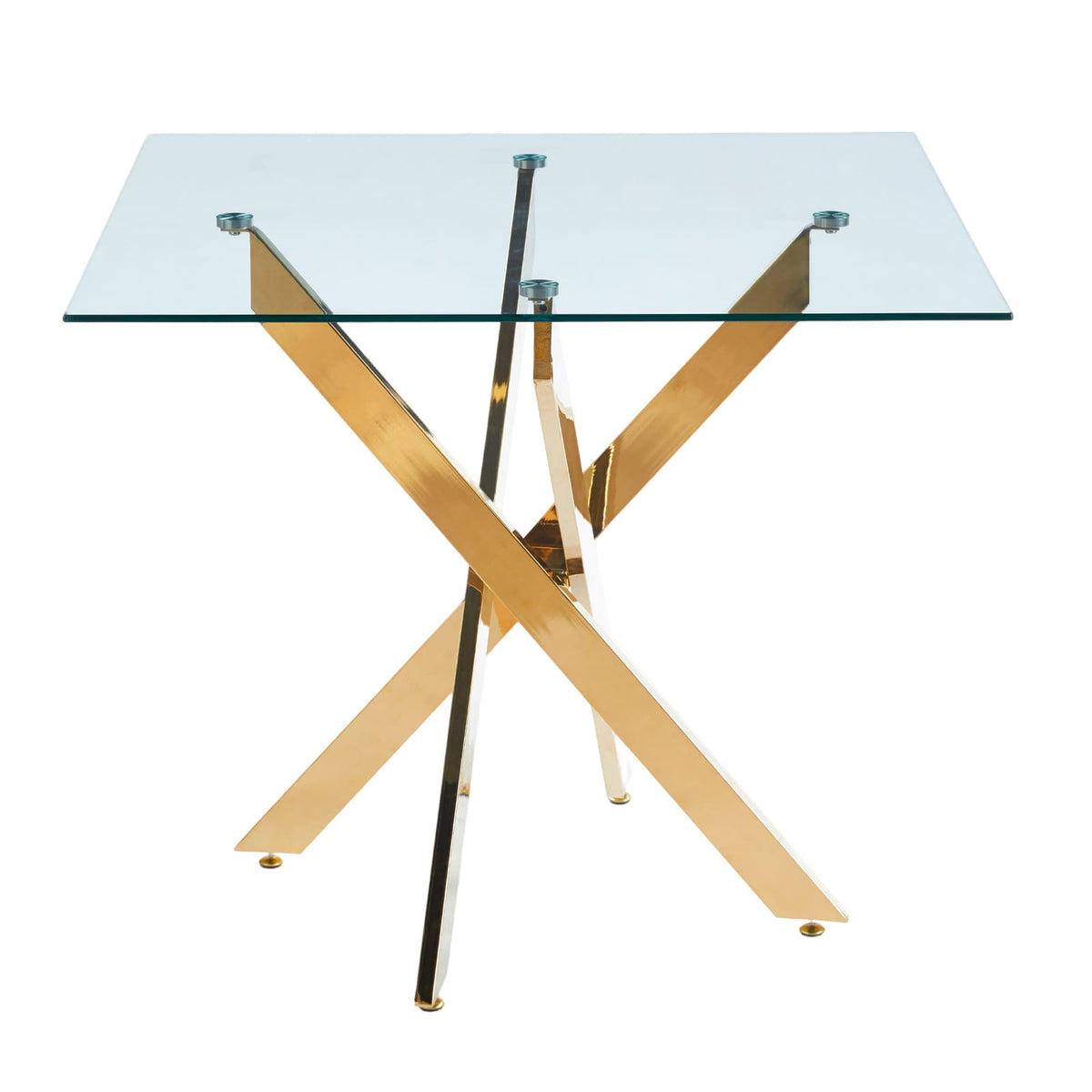 Dining Table with Golden Legs - Modern Glass Top, 90x90cm