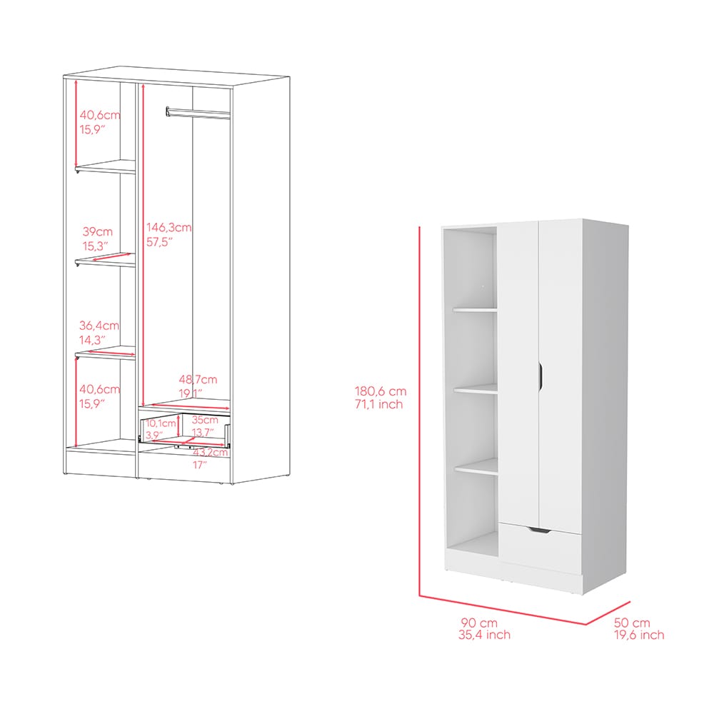 White Bedroom Armoire - 71" Wide Storage Cabinet