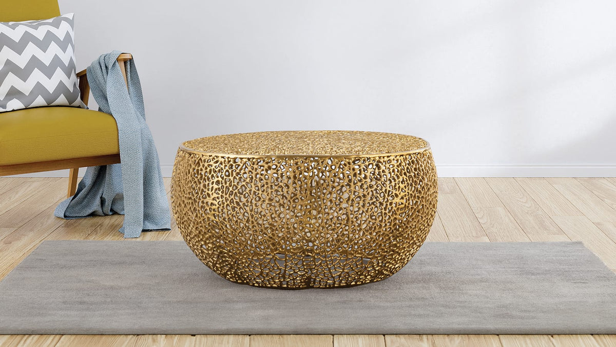 T3502-32 Round Aluminum Coffee Table in Gold - Modern Accent Table