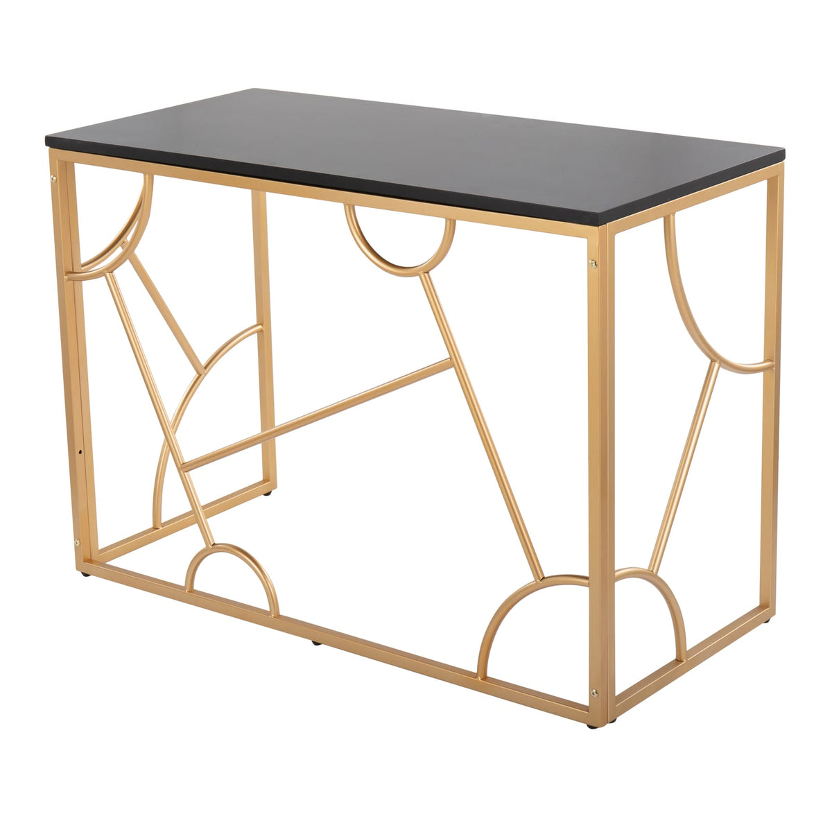 Contemporary Black Wood Desk - Gold Metal Frame