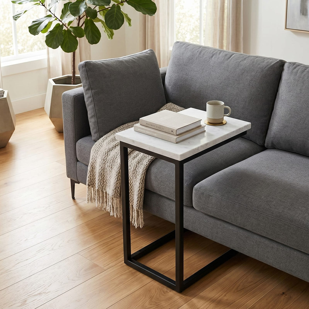 Skyler C Side Table - White Marble Top for Living Room