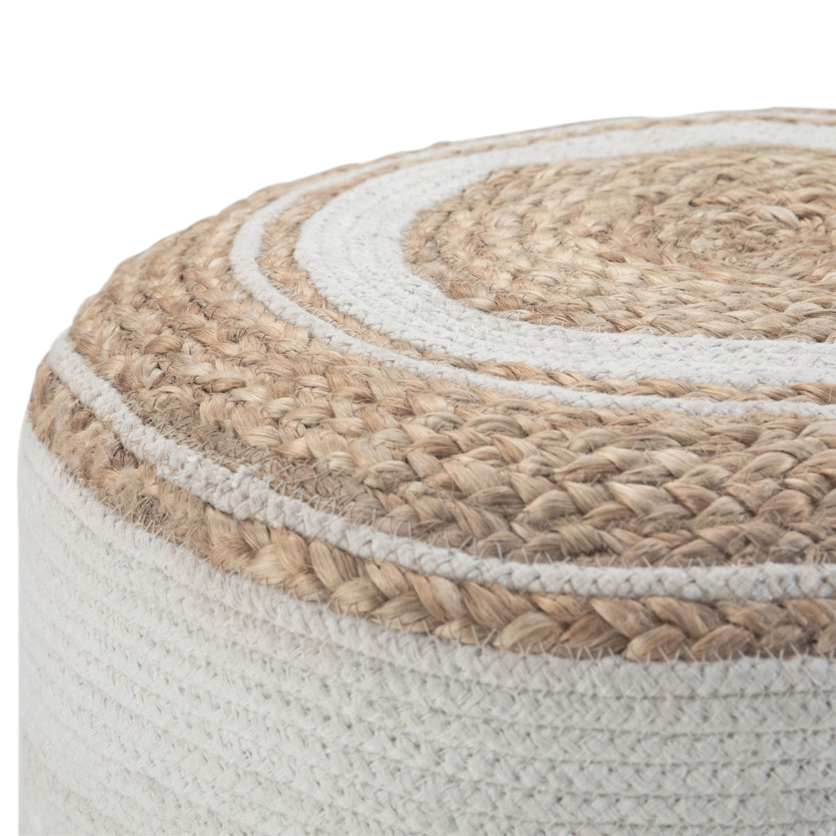 White Round Jute Pouf for Living Room Ottoman Seating