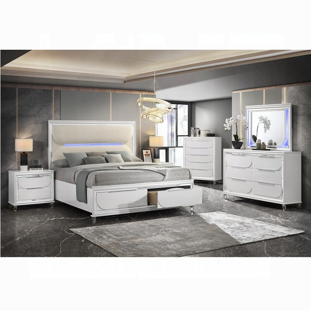 Glam Modern White Wood Nightstand with Storage Drawers for Bedroom