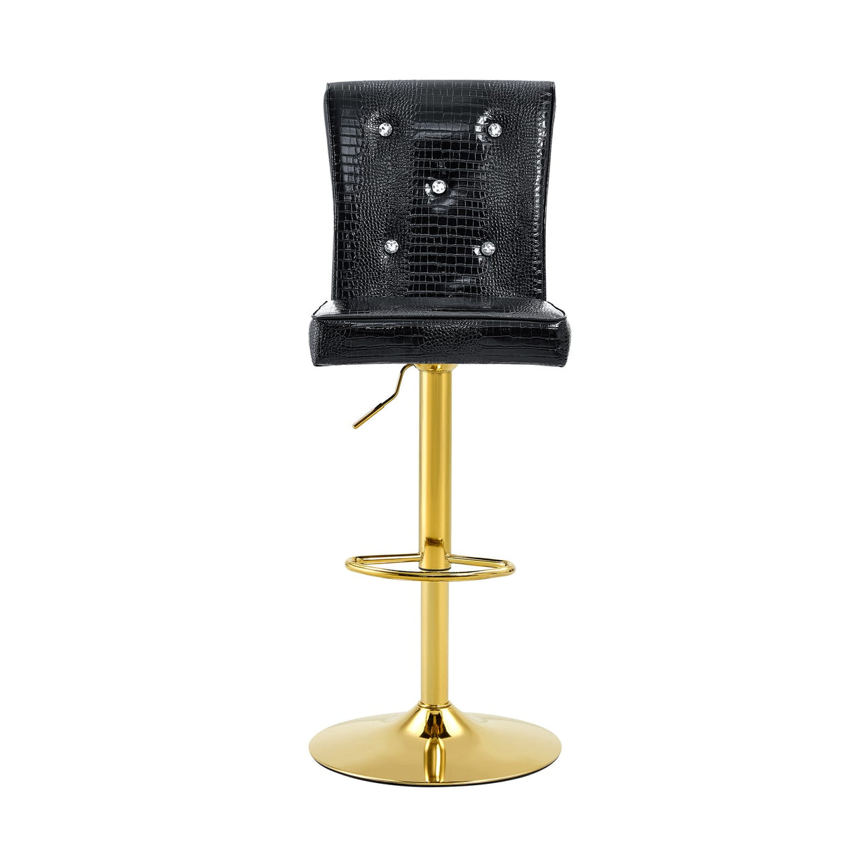 Round Glass Bar Table with 2 Black Stools - Gold Base for Dining Room