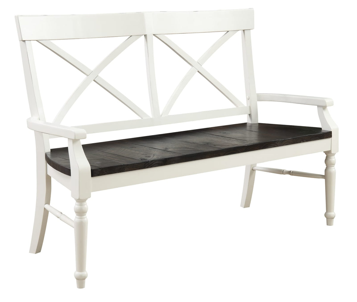 Brown & White Solid Wood Dining Bench - 59" Long
