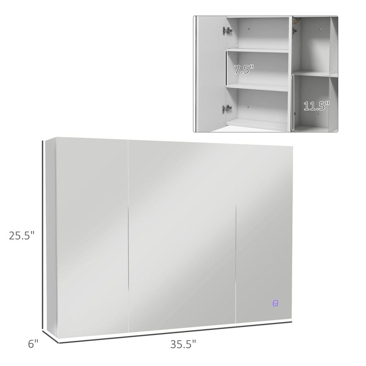 White Bathroom Medicine Cabinet with Mirror & Lights